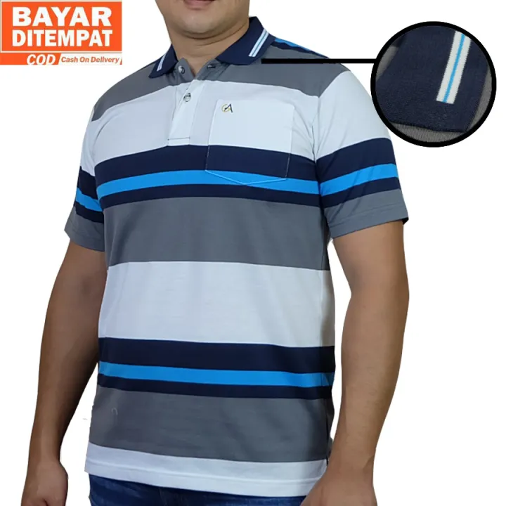 Kaos Kerah Salur Stripe Polo Shirt Baju Pria Premium Big Size Ukuran