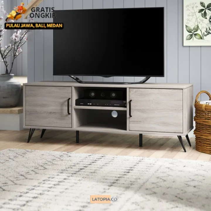 Latopia Quswan Meja TV Rak TV Minimalis Modern Full Abu Abu Motif