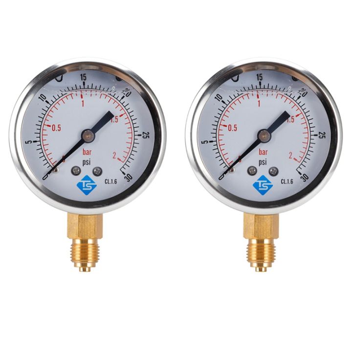 2X TS Low Pressure Gauge 0 2Bar 0 30Psi 1 4Inch 68mm Dial Hydraulic