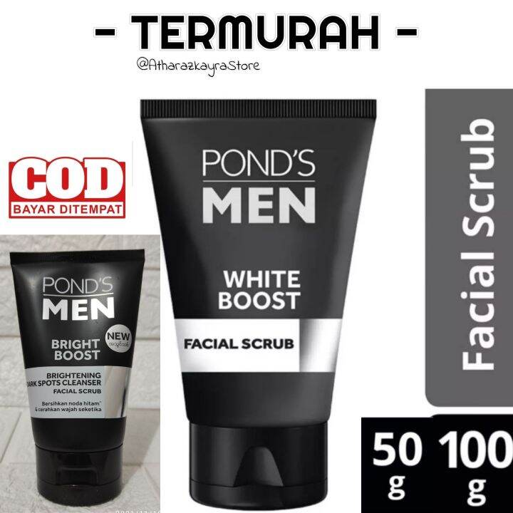 Ponds Men White Boost Facial Scrub 50 Gr 100 Gr MURAH Bright Boost