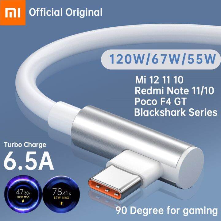 Original Xiaomi Cable 120w 6 5A Turbo Charger Usb C Cabos Elbow 90