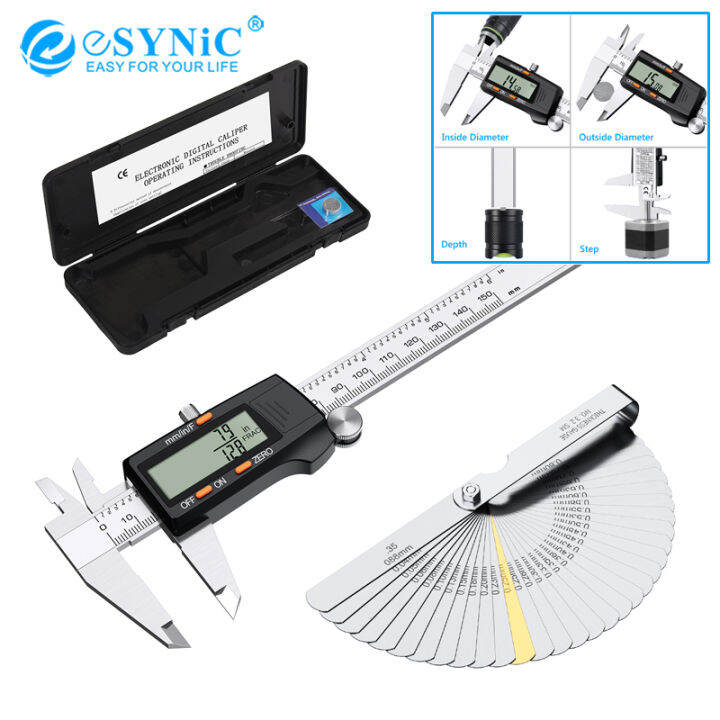 Esynic Digital Vernier Caliper Feeler Gauge Mm Inch Stainless