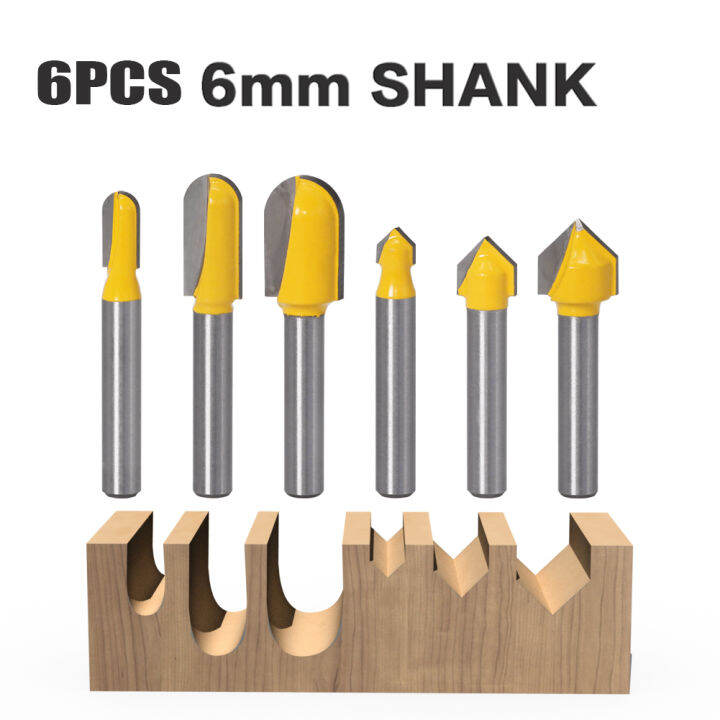 6pcs V Shank Groove Router Bit Core Box Bit Round Nose Bit 90 Degree