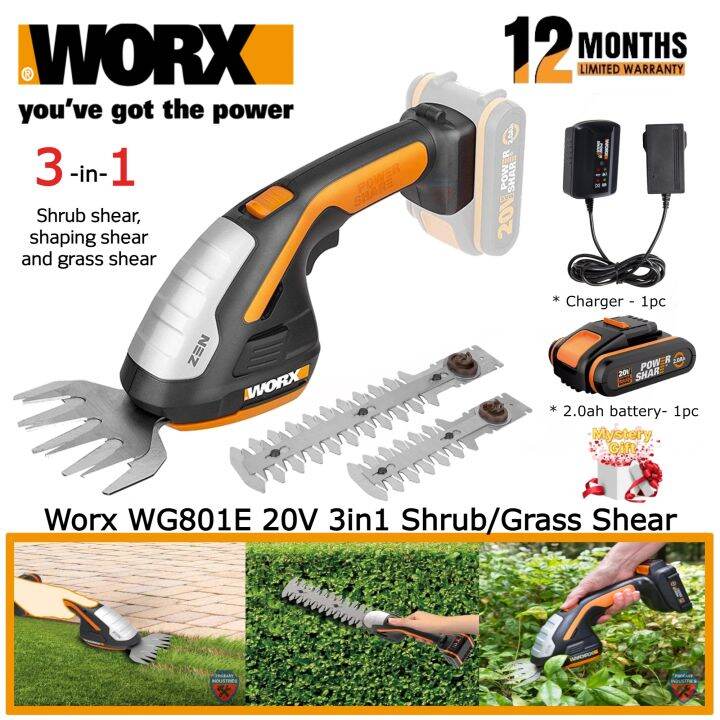 Worx Wg E V Zen Cordless Shrub Grass Shear Shrubber Trimmer