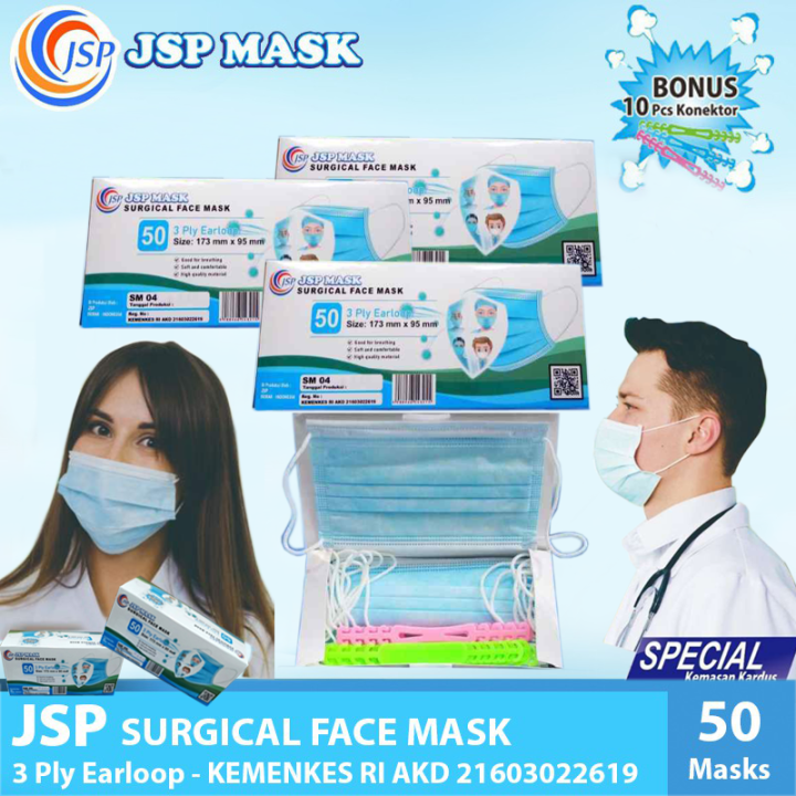 Masker Medis Surgical JSP 3PLY ISI 50PCS EARLOOP KEMENKES Masker KF94