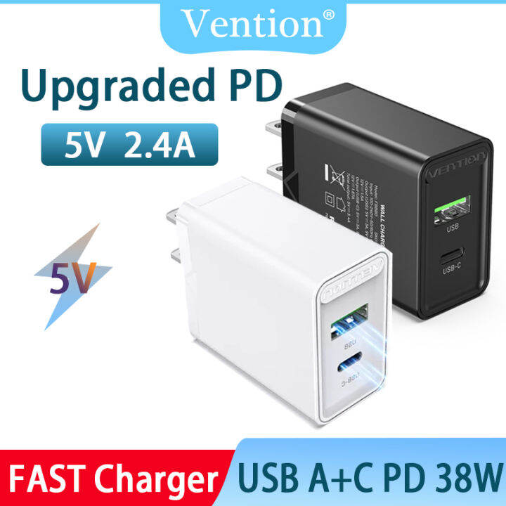 Vention Dual Port USB A C 18W 20W Pengisi Daya USB Cepat Tipe C PD