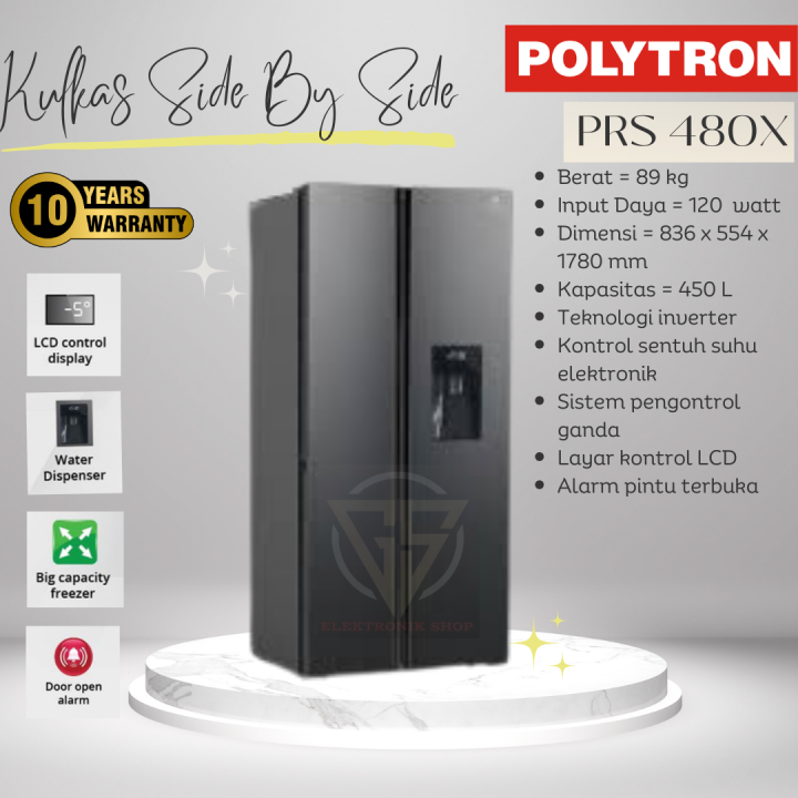 Kulkas POLYTRON New Belleza Inverter 2 Pintu Side By Side PRS 480X