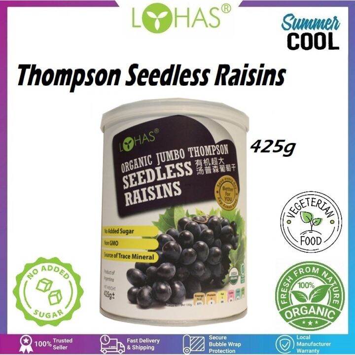 Lohas Organic Jumbo Thompson Seedless Raisins 有机超大汤普森葡萄干 425g Lazada