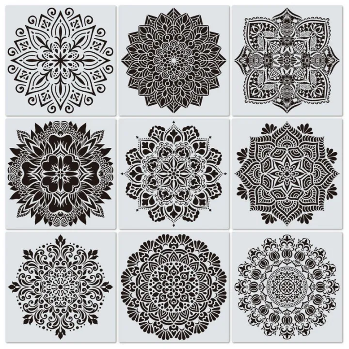 9 PCS Mandala Stencils Mandala Dot Painting Stencils Templates For Wood