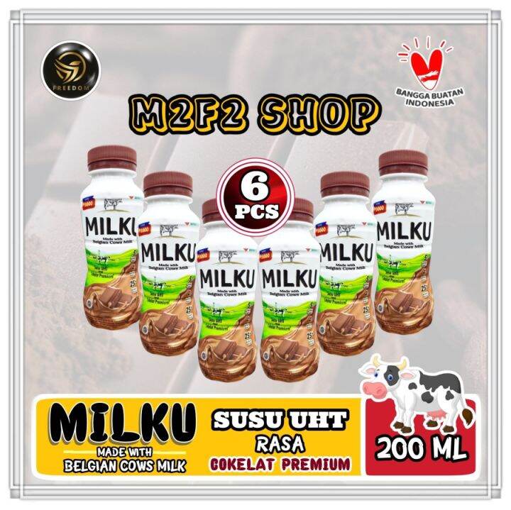 Susu MILKU Cokelat Premium UHT Botol Plastik Pet 200 Ml Kemasan 6