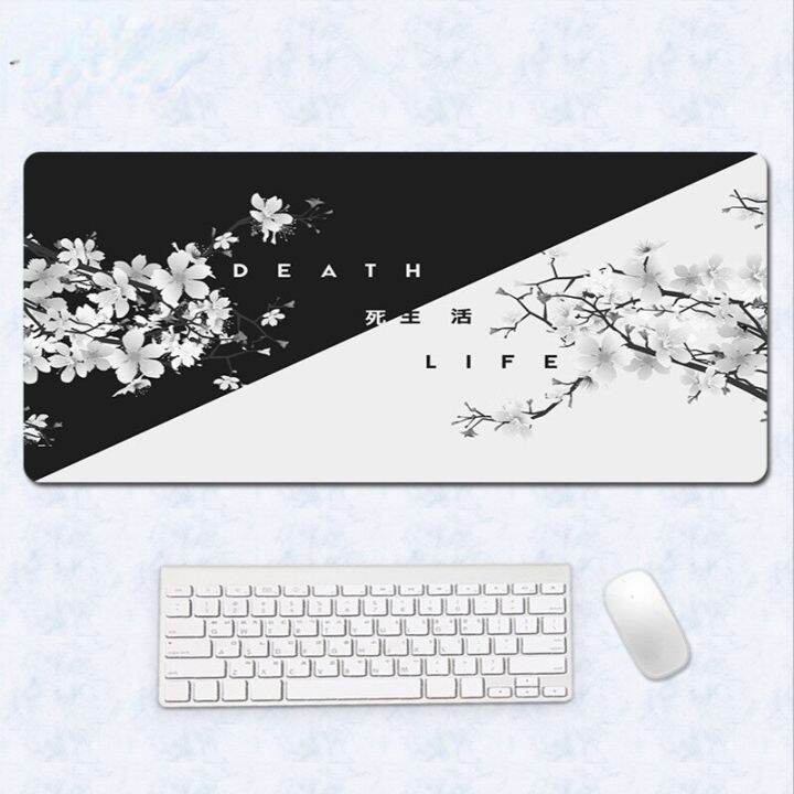 Black White Cherry Blossom Gaming Mouse Pad Large Lthicken Locking Edge