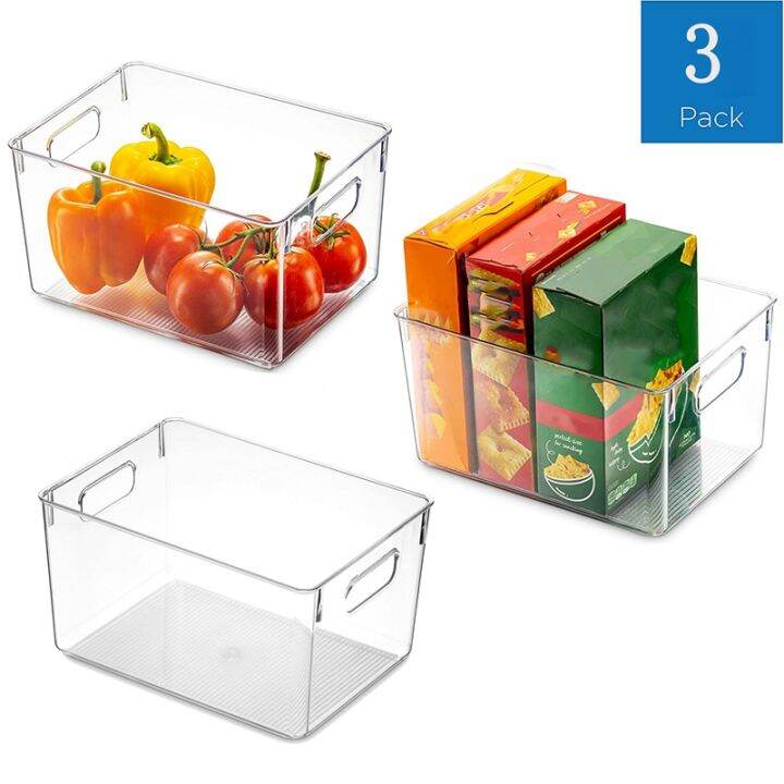 3 Pack Refrigerator Organizer Bins Stackable Fridge Organizers With