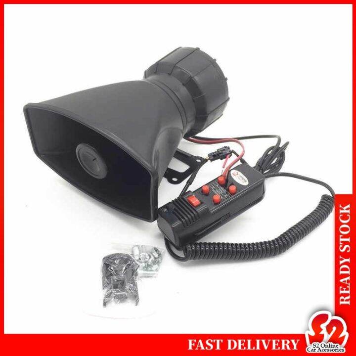 5 Sound 12V 100W Car Warning Alarm Police Siren Horn Loud PA Speaker