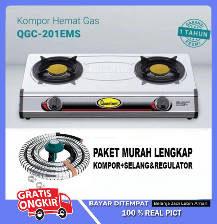 Kompor Gas Quantum 2 Tungku QGC 201 EMS FREE Selang Paket Lazada