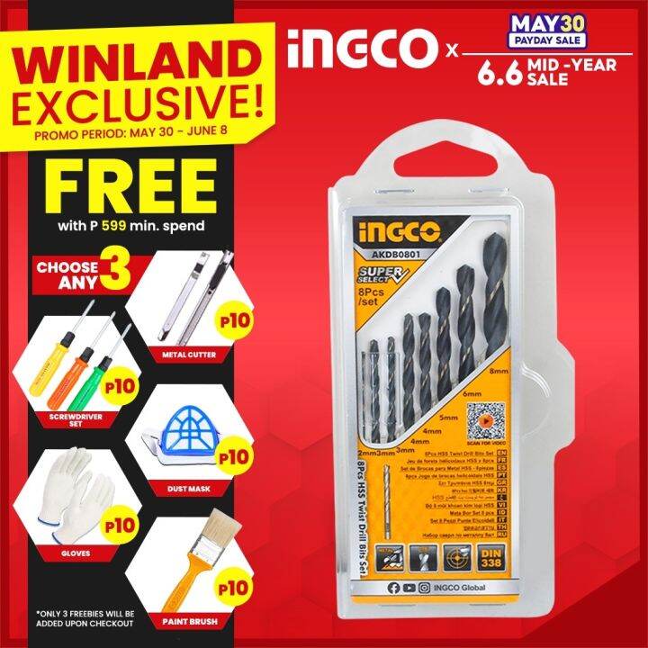 Ingco By Winland Pcs Hss Barena Twist Bit Bits Set For Metal Use