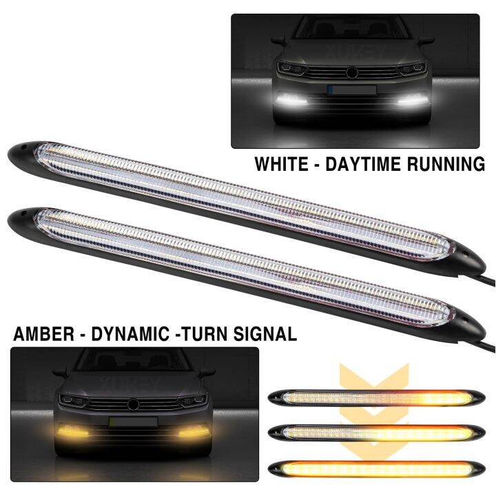 Car Drl Led Daytime Running Light Flowing Yellow Turn Signal White