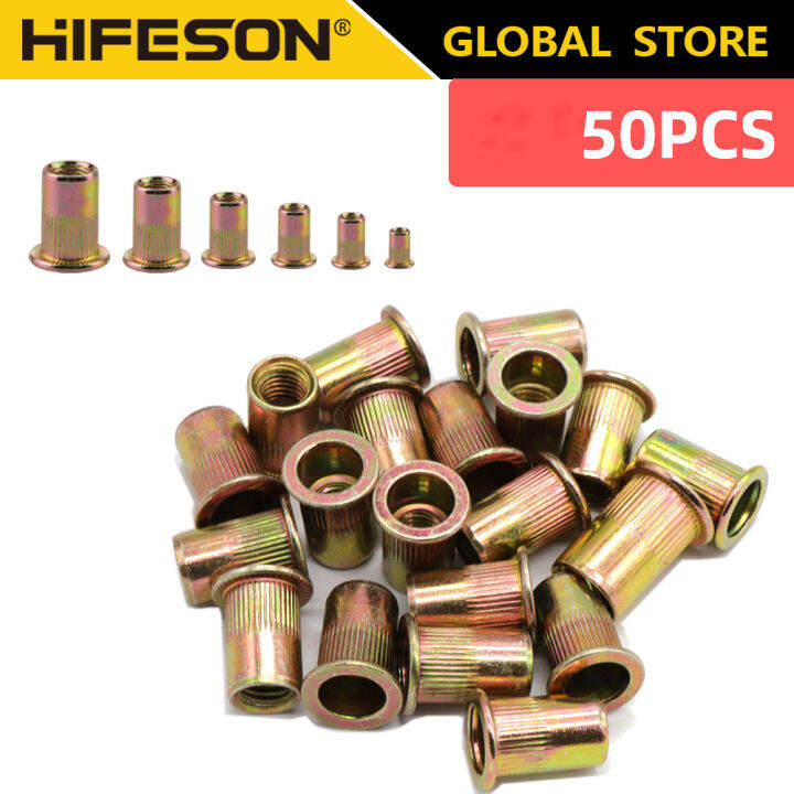 HIFESON 50ชน ลอต M3 M4 M5 M6 M8 M10 M12 1 2 1 4 3 8 5 16 Rivet Nuts