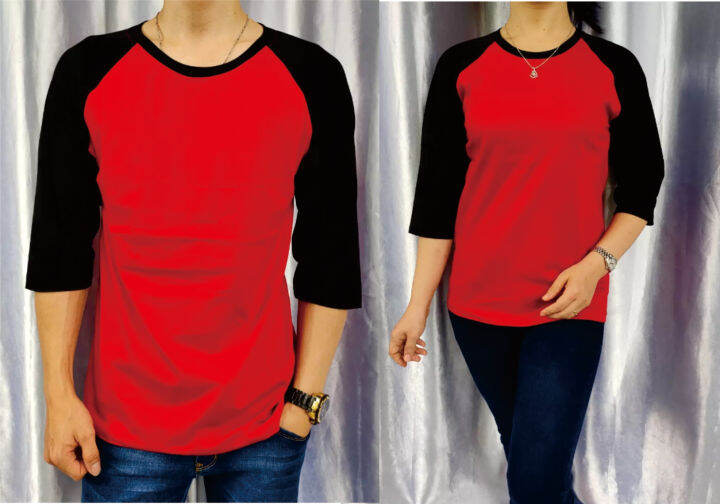 Kaos Polos Reglan Pria Dan Wanita Tanagan Warna Merah Hitam