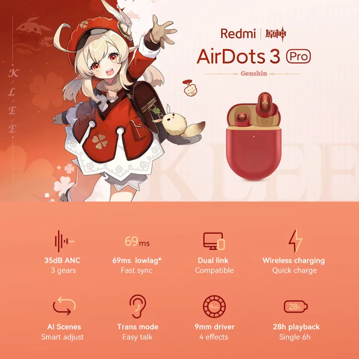 Genshin Impact Klee Original Redmi Airdots 3 Pro Bluetooth Earphones