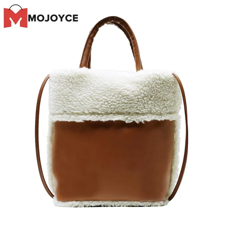 Mojoyce Clearance Sale Portable Splicing Pu Plush Shoulder Tote Women