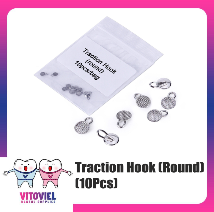 10 Pcs Pack Dental Lingual Buttons Traction Hook Round Mesh Base