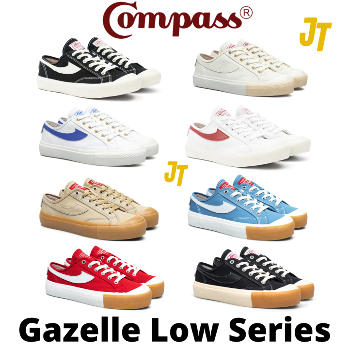 Sepatu Compass Gazelle Low Black White Black Gum Cream White Red