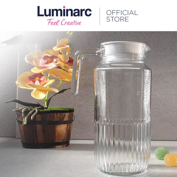 Luminarc 1 3 L Gridz Fridge Jug With Lid Glass Pitcher Set AARD012