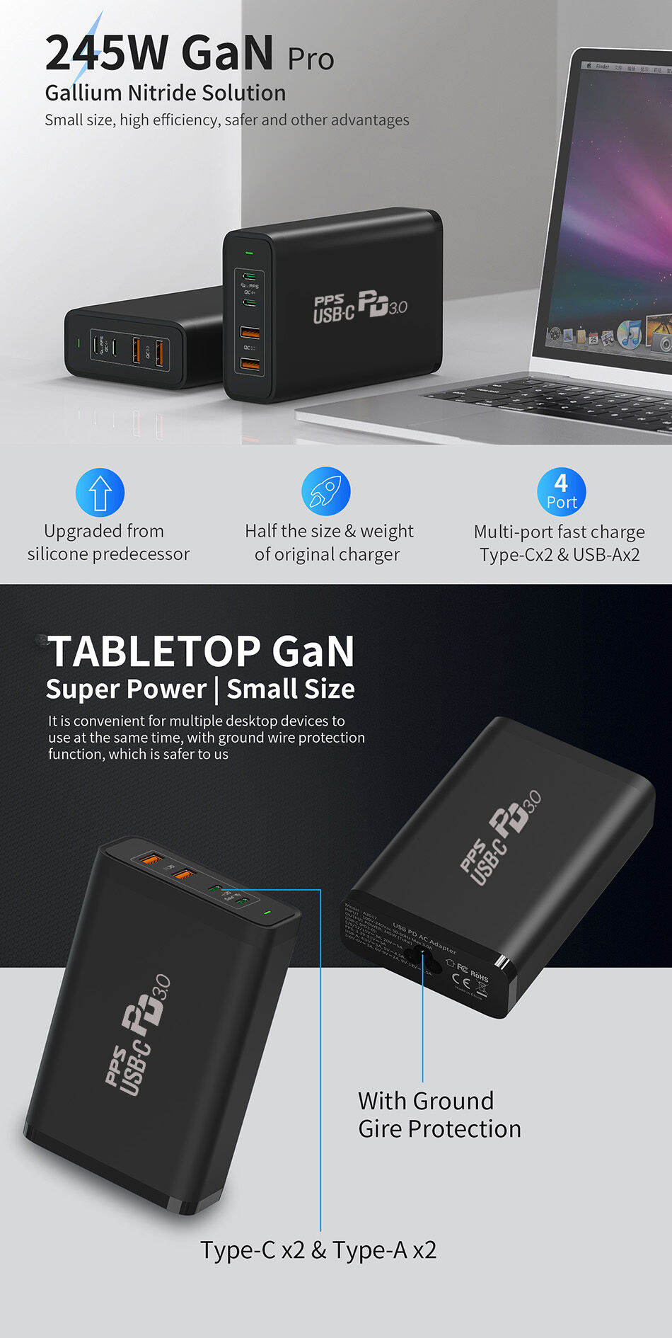 Urvns W Usb C Charger Gan Pro W Pd W Pps W Qc W Super