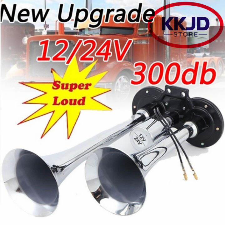 Dual Trumpet Electric Horn Loud Chrome Air Horn Speaker Kit 150dB 12V