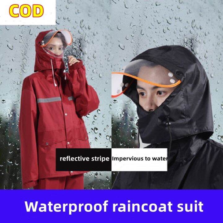 Raincoat SM Waterproof Raincoat Set Men Women Thick Rainsuit Reflective