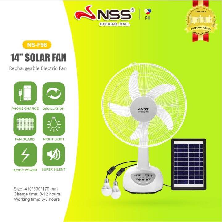 Hot Sales NSS Solar Fan 14 Rechargeable 5W Panel Solar Electric Fan