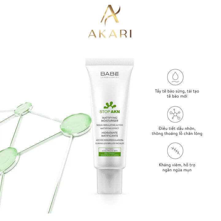 Kem dưỡng ẩm kiềm dầu giảm mụn BABE Stop AKN Mattifying Moisturiser