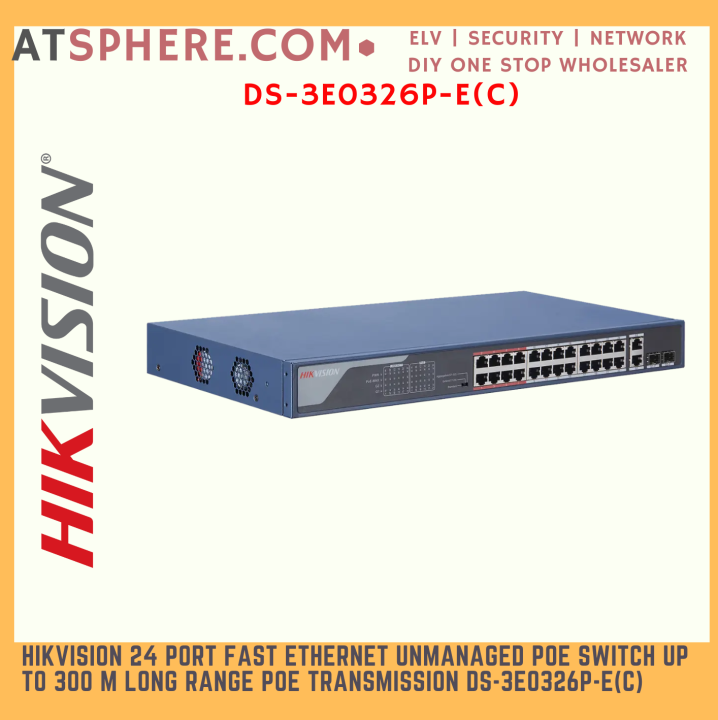 HIKVISION 24 Port Fast Ethernet Unmanaged POE Switch Up To 300M Long