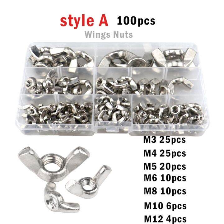 50 100pcs M3 M4 M5 M6 M8 M10 M12 Wing Nuts 304 Stainless Steel