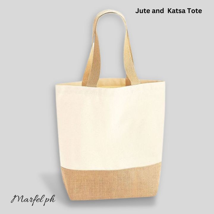 Plain Jute And Katsa Tote Bag With Zipper Linen Burlap Grocery Shopping