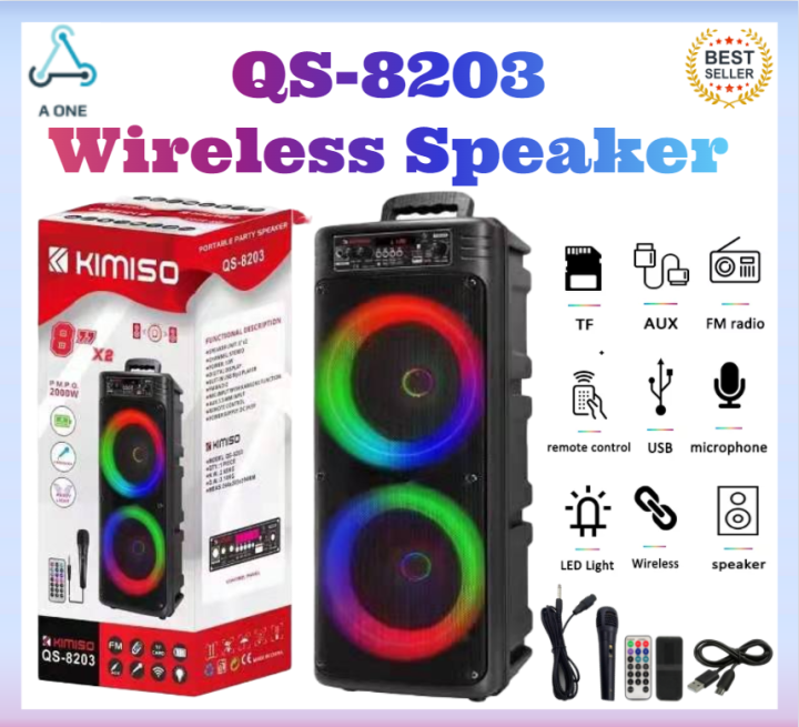 Qs New Design Kimiso Double Inches Subwoofer Wireless Bluetooth