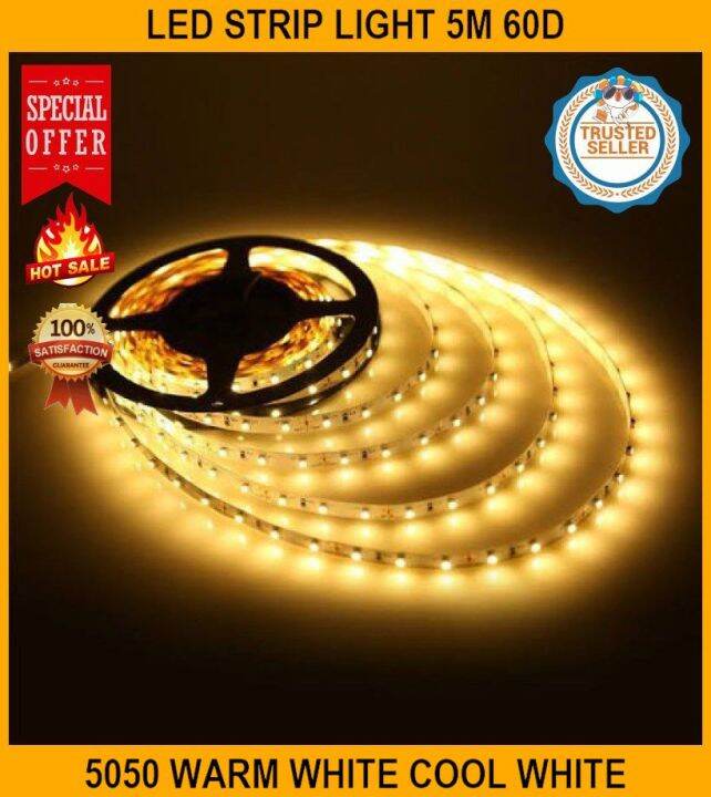 LED Strip Light 5m 60d 5050 Warm White Cool White Daylight Blue Power