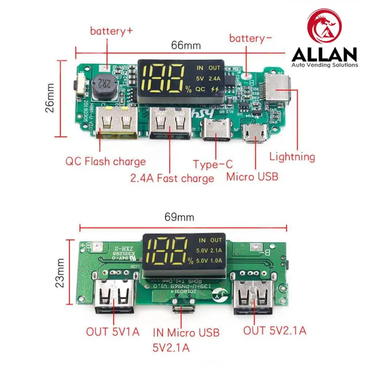 Allan Iithium Battery Digital Display Charging Module V A A