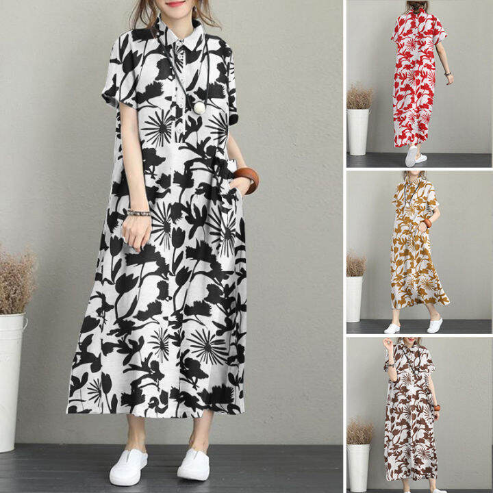 Esolo ZANZEA Muslimah Women Muslim Floral Print Sundress Summer Casual