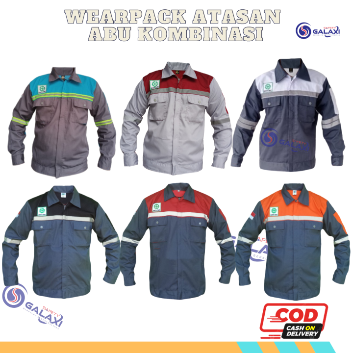 Wearpack Atasan Kemeja Warna Abu Kombinasi Sleting Lengan Panjang