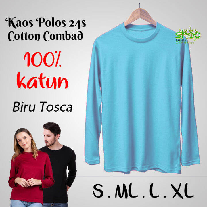 Kaos Polos Katun BIRU TOSCA Lengan Panjang Cotton Combad 24s Kaos