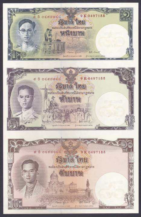 Thailand 2007 King S 80th Birthday 1 5 10 Baht 3in1 UNCUT UNC