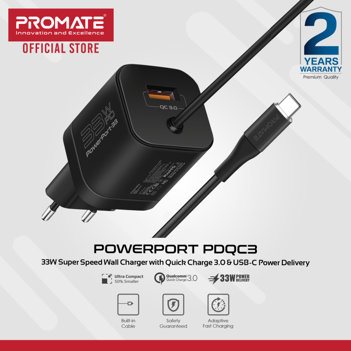 Promate PowerPort PDQC3 33W Super Speed Wall Charger With Quick Charge