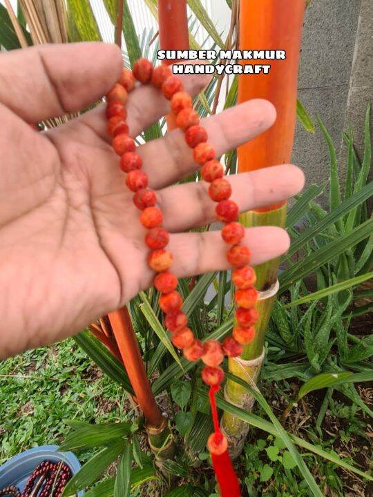 Tasbih Isi 33 Batu Coral Merah Asli Natural Ukuran 10 Mm Tasbih Isi 33