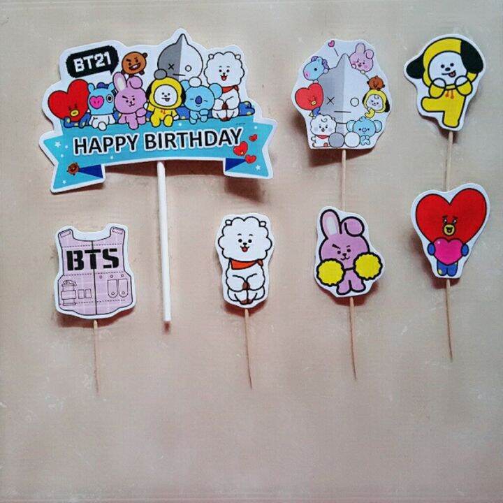 Satu Set Hiasan Kue Ulang Tahun Cake Topper Karakter Bt Bt Bts