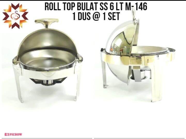 Round Roll Top Chafing Dish Bulat Stainless Steel Tempat Pemanas