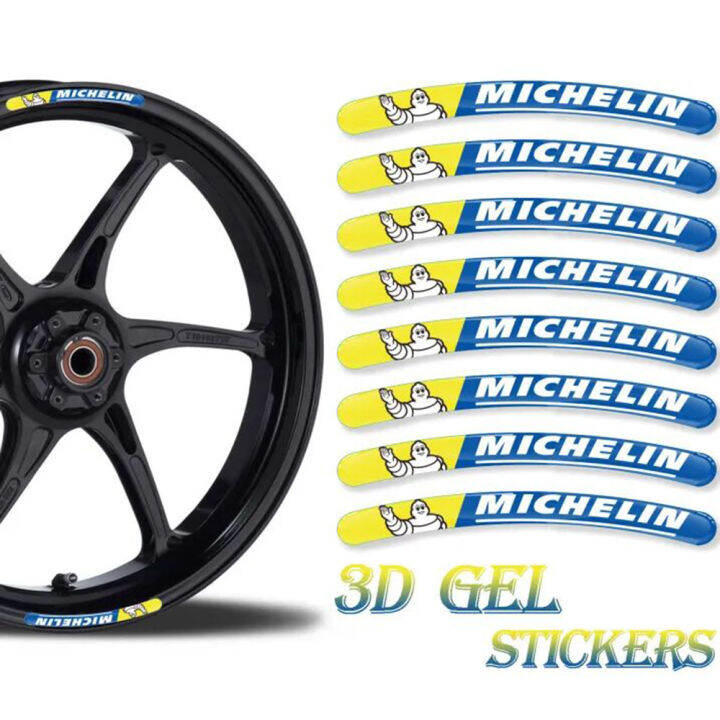 8PCS Set 3D Gel Motorcycle Wheel Rim Strip Decal MICHELIN Stickers For