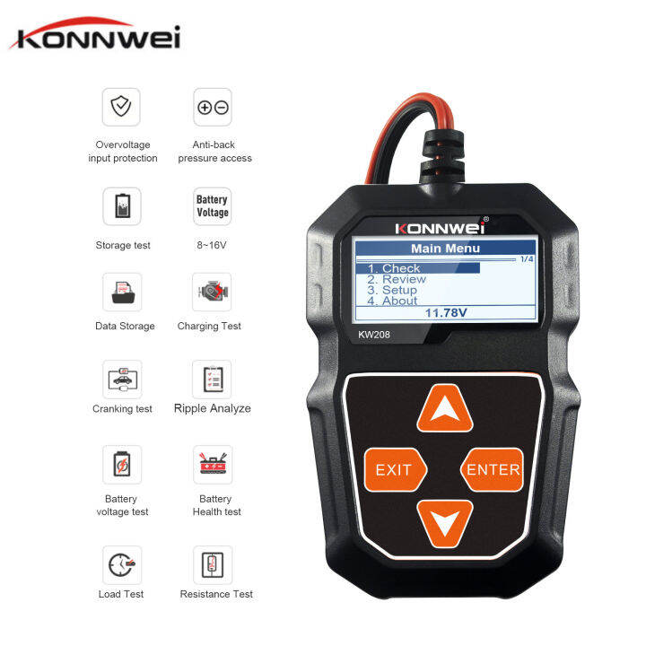 KONNWEI KW208 12V Car Battery Tester 100 2000CCA Cranking Charging