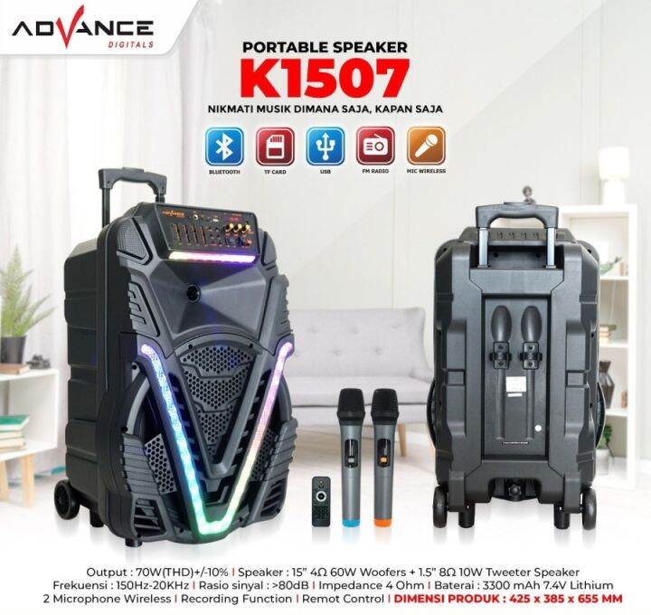 Advance Speaker K1507 Meeting Bluetooth 15 Inch Free 2 Mic Wireless Sni