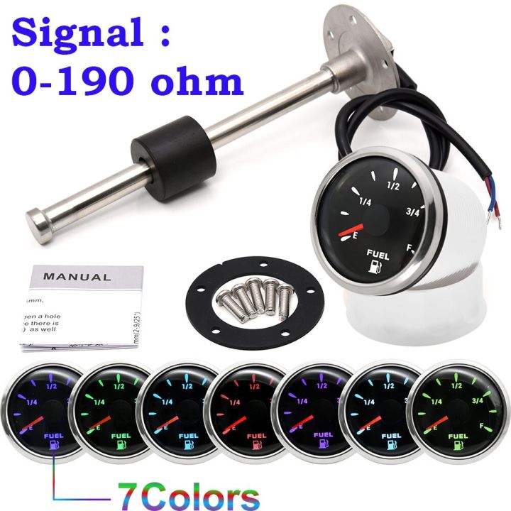 52Mm Fuel Level Gauge With 100 550Mm Fuel Level Sensor 7 Color Marine